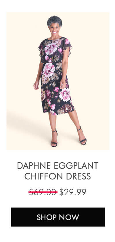 DAPHNE EGGPLANT CHIFFON POPOVER DRESS $29.99 SHOP NOW