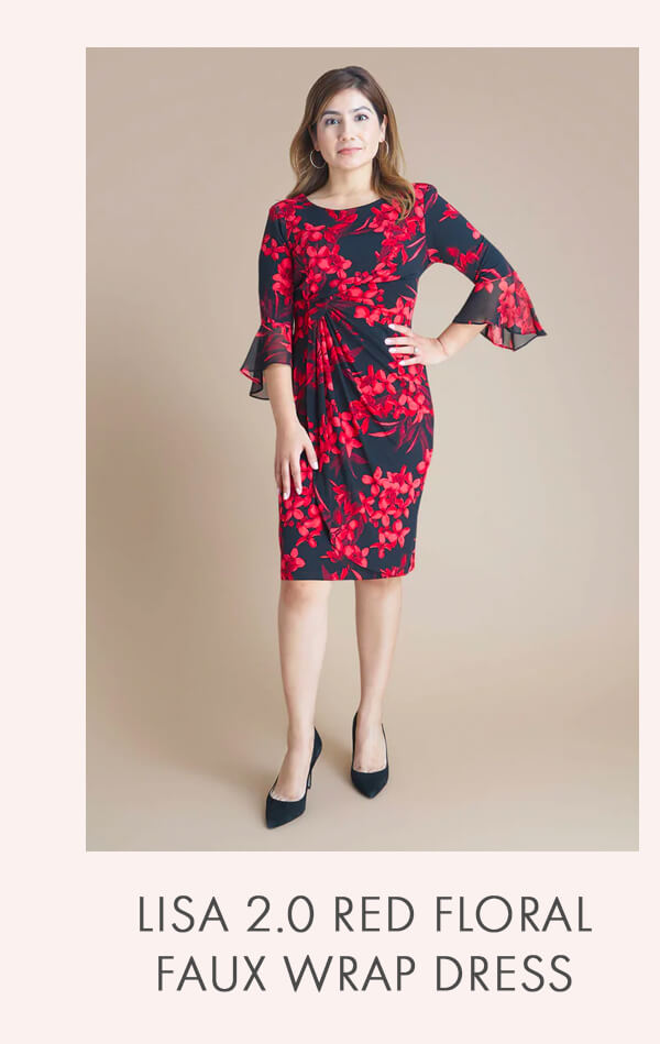 LISA 2.0 RED FLORAL FAUX WRAP DRESS