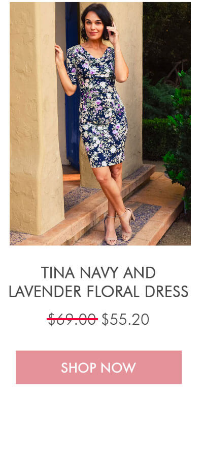 TINA NAVY AND LAVENDER FLORAL DRESS $69.00 $55.20 SHOP NOW