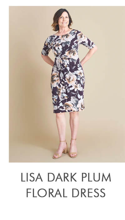 LISA DARK PLUM FLORAL ELBOW SLEEVE DRESS