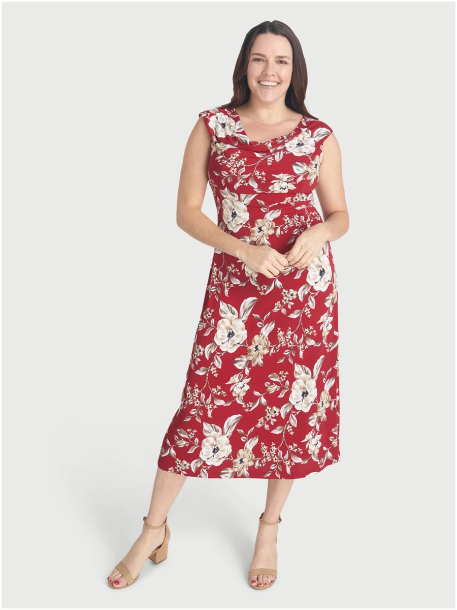 TONYA CRIMSON COWL NECK MIDI DRESS $69.00