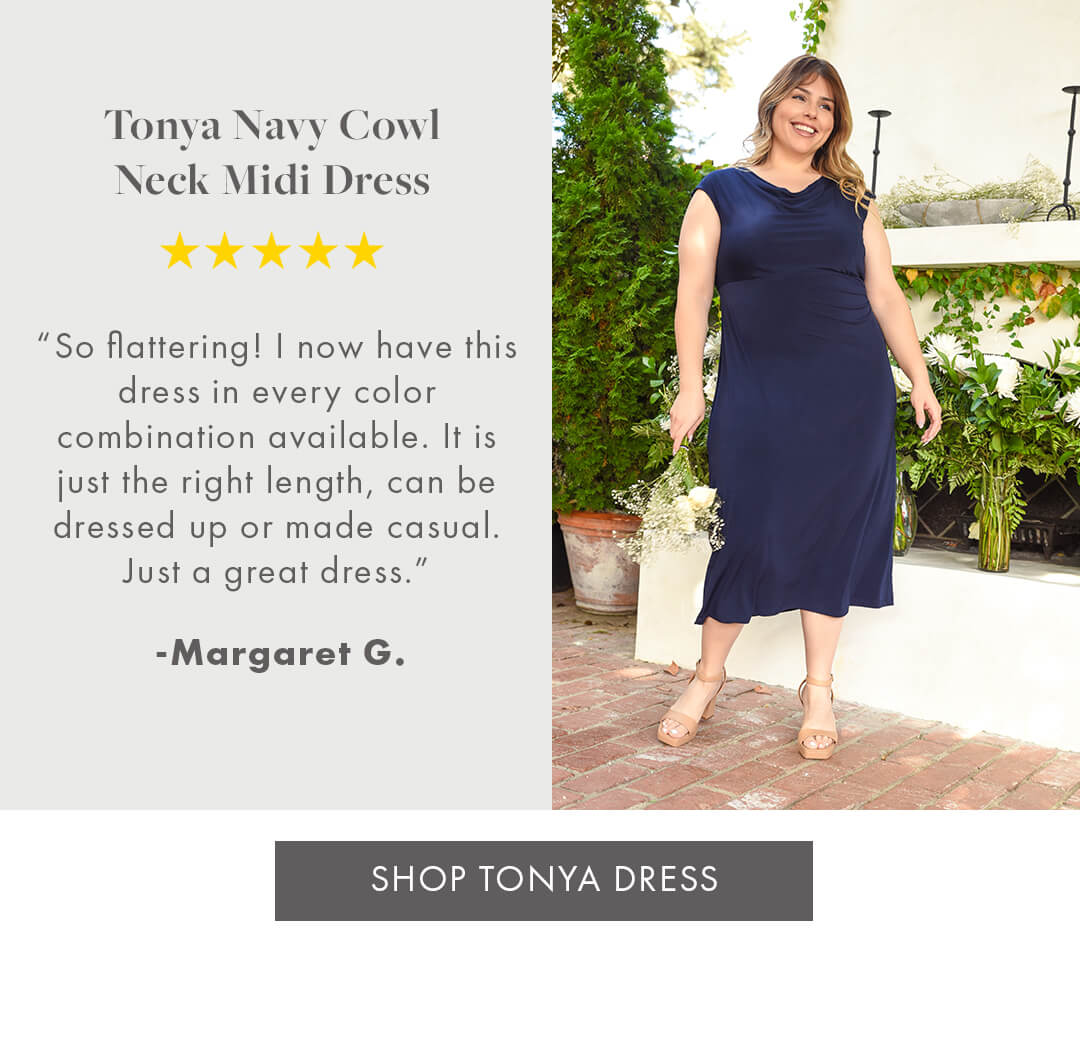 Tonya Navy Cowl Neck Midi Dress