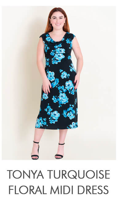TONYA TURQUOISE FLORAL MIDI DRESS