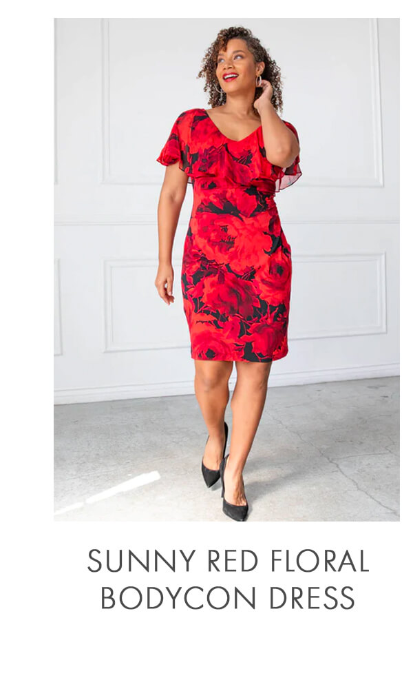 SUNNY RED FLORAL BODYCON DRESS