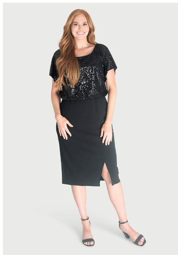 Kitty Black Sequin Popover Dress