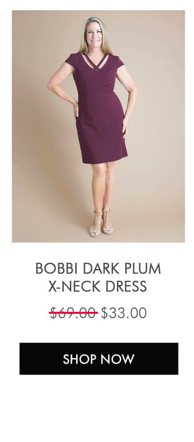 BOBBI DARK PLUM X-NECK DRESS SHOP NOW