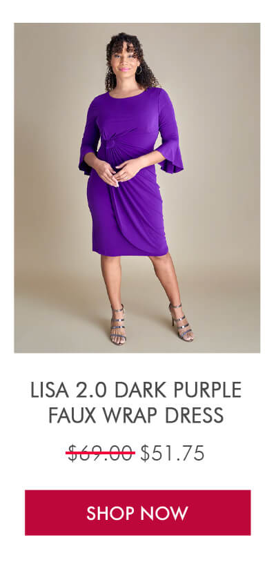 LISA 2.0 DARK PURPLE FAUX WRAP DRESS  SHOP NOW