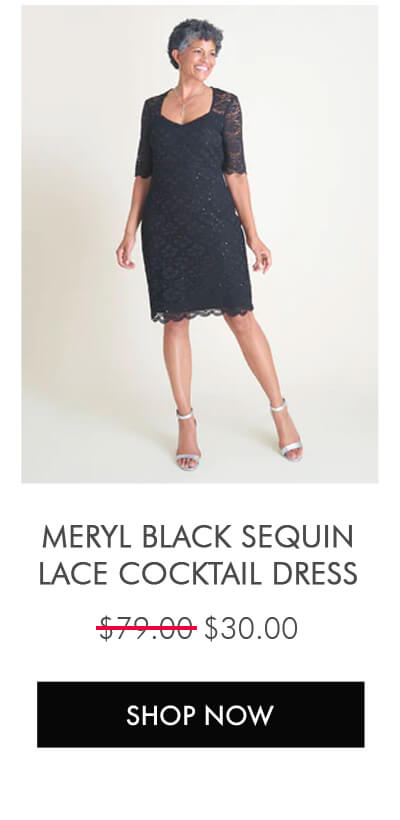MERYL BLACK SEQUIN LACE COCKTAIL DRESS SHOP NOW