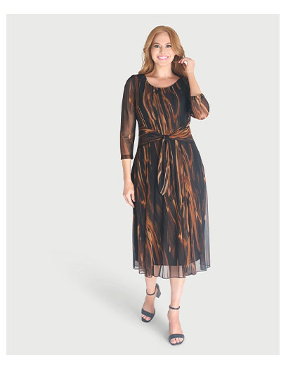 Florence Spice Sheer Sleeve Midi Dress