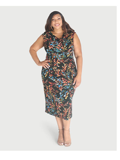 Tonya Spice Cowl Neck Midi Dress