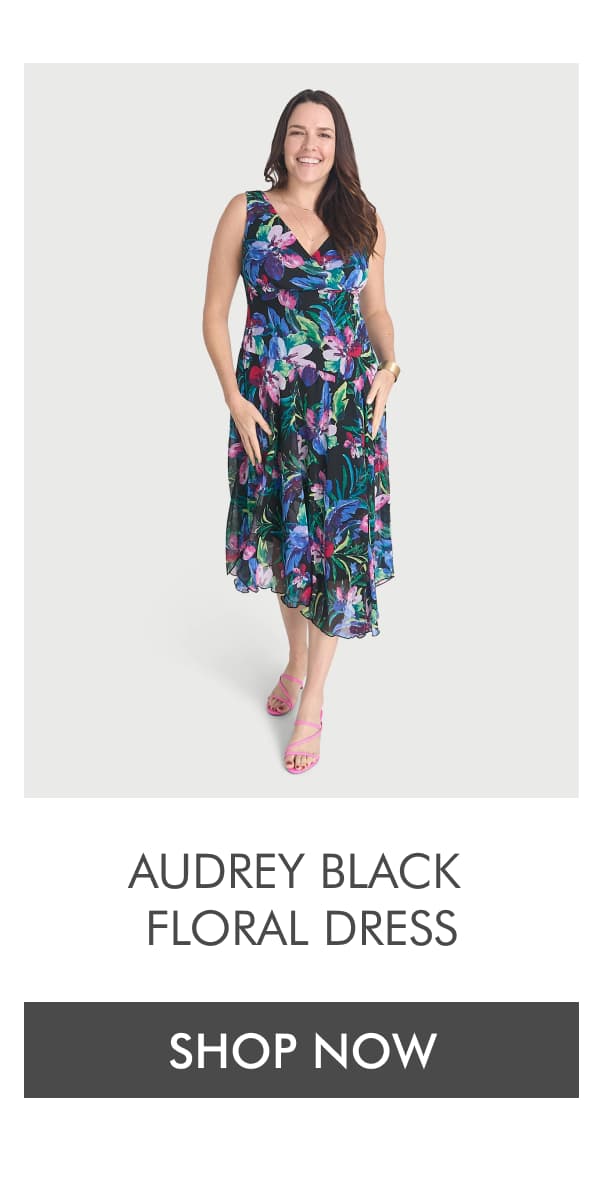 Audrey Black Floral Dress. SHOP NOW