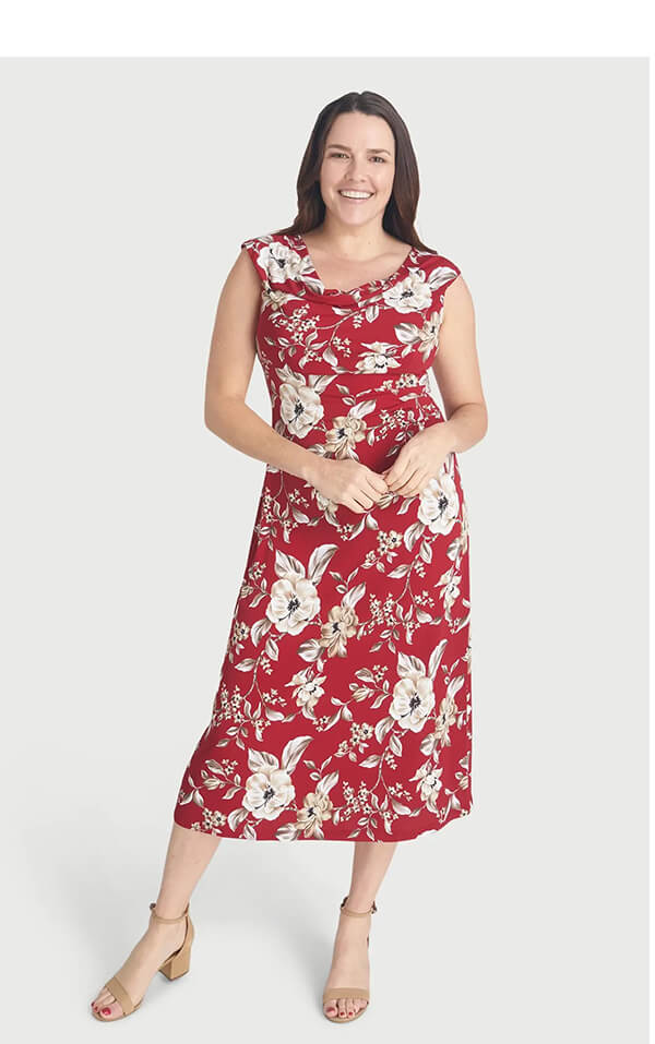 Tonya Crimson Cowl Neck Midi Dress on SALE