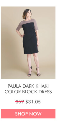 PAULA DARK KHAKI COLOR BLOCK DRESS $69 $31.05 SHOP NOW