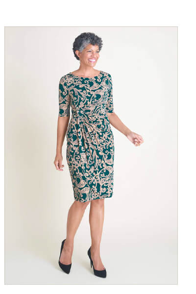LISA FOREST GREEN PAISLEY FAUX WRAP DRESS