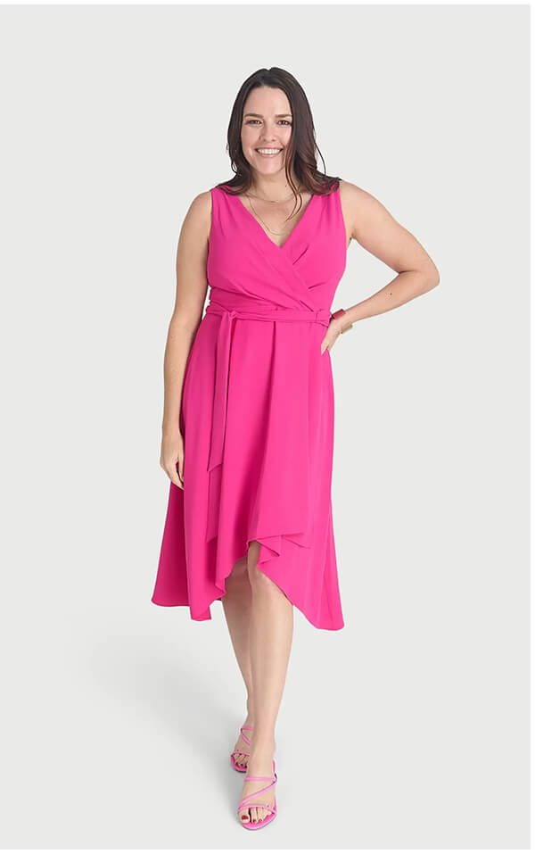 May Bright Fuchsia Asymmetric Dress on SALE