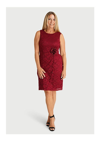 Flora Cabernet Sequin Lace Dress