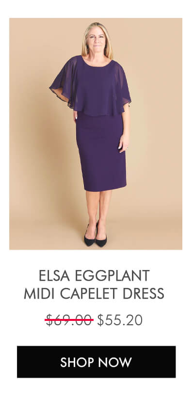 ELSA EGGPLANT MIDI CAPELET DRESS SHOP NOW