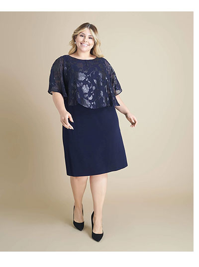 Alyssa Midnight Blue Burnout Cape Dress