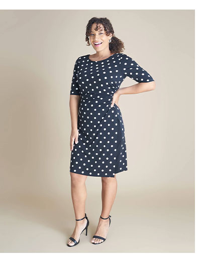 Liz Black Polka Dot Faux Wrap Dress