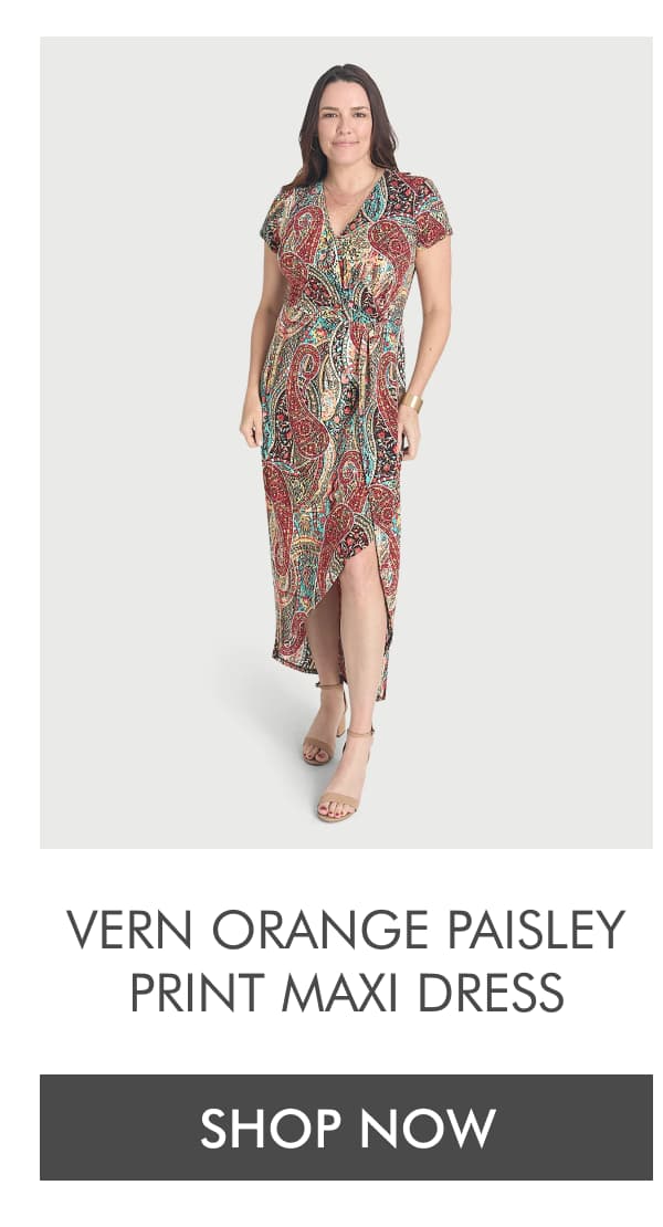 VERN ORANGE PAISLEY PRINT MAXI DRESS