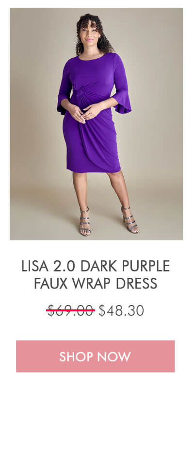 LISA 2.0 DARK PURPLE FAUX WRAP DRESS $69.00 Now $48.30 SHOP NOW