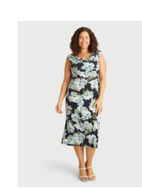 Tonya Aqua Floral Cowl Neck Midi Dress