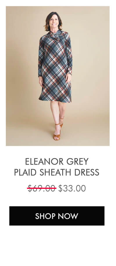ELEANOR GREY PLAID SHEATH DRESS SHOP NOW