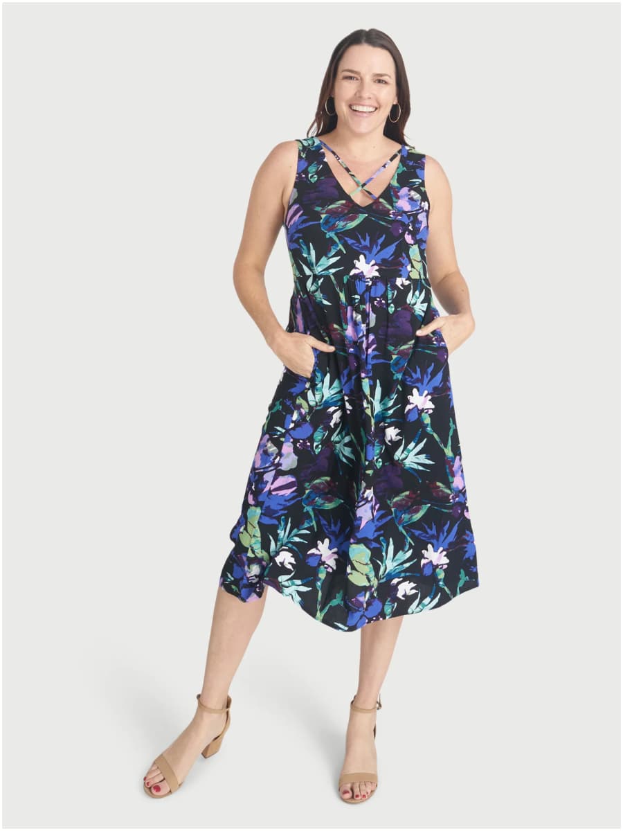 TATYANA VIOLET FLORAL X-NECK DRESS $69.00