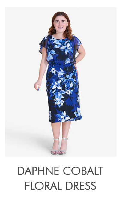 DAPHNE COBALT FLORAL CHIFFON POPOVER DRESS