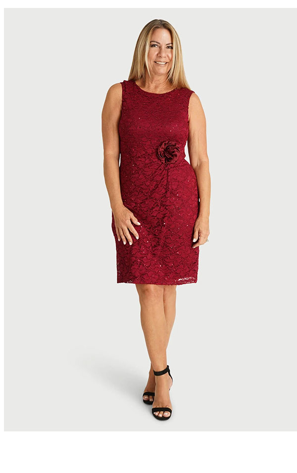 Flora Cabernet Sequin Lace Dress
