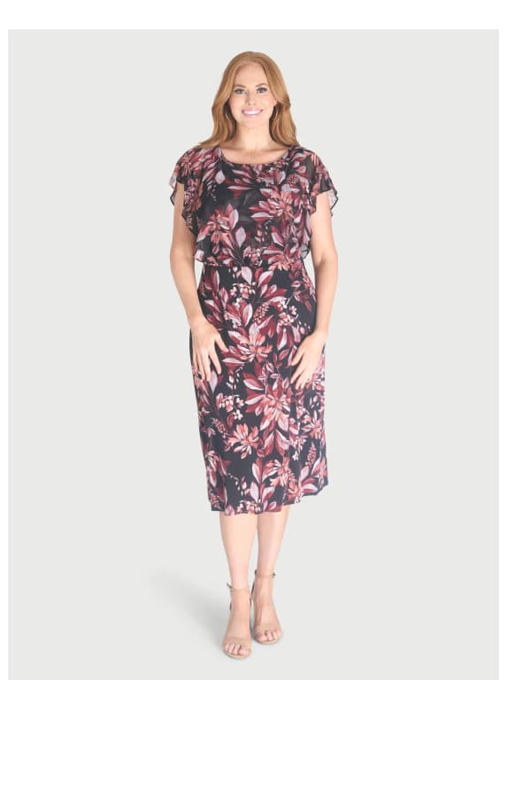 Daphne Salmon Floral Chiffon Popover Dress