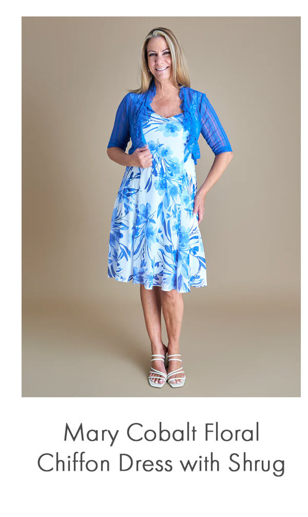 MARY COBALT FLORAL CHIFFON DRESS WITH SHRUG