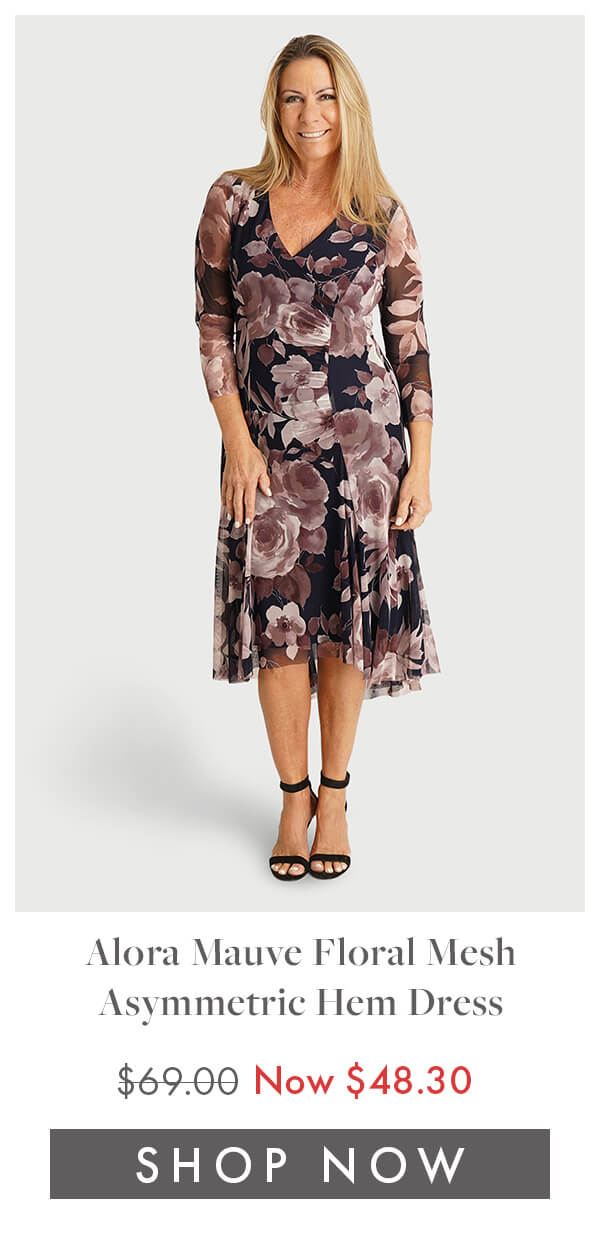 Alora Mauve Floral Mesh Asymmetric Hem Dress $69 $48.30 SHOP NOW