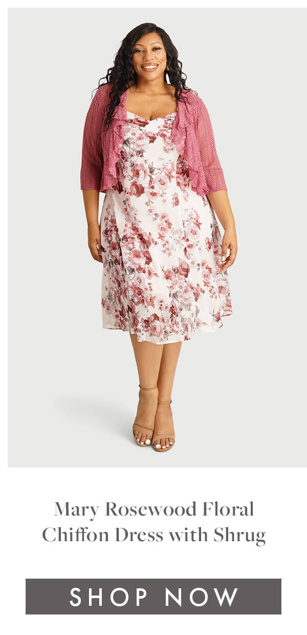 Mary Rosewood Floral Chiffon Dress with Shrug