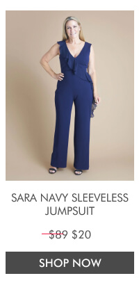 SARA NAVY SLEEVELESS JUMPSUIT $89 $20 SHOP NOW
