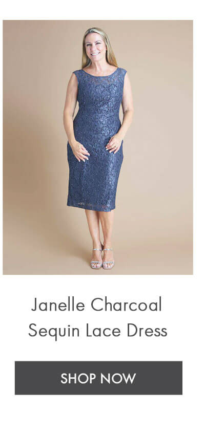 JANELLE CHARCOAL SEQUIN LACE DRESS SHOP NOW