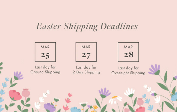 Need it by Easter? Make sure your dress arrives on time! Easter Shipping Deadlines MAR 52 MAR 7 MAR 8 Last day for Ground Shipping Last day for 2 Day Shiping Last day for Overnight Shipping