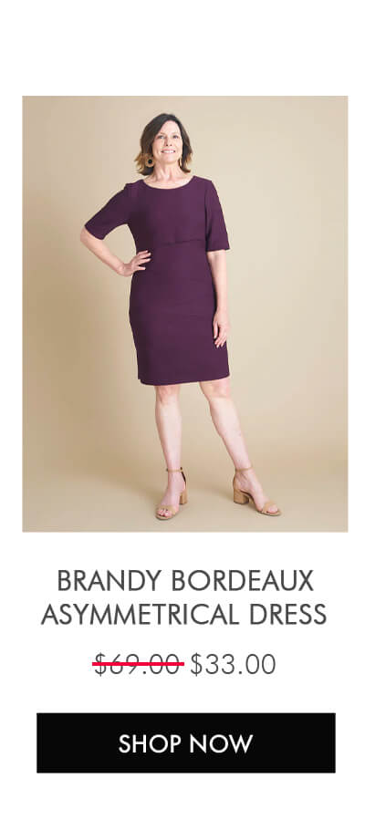 BRANDY BORDEAUX ASYMMETRICAL DRESS SHOP NOW