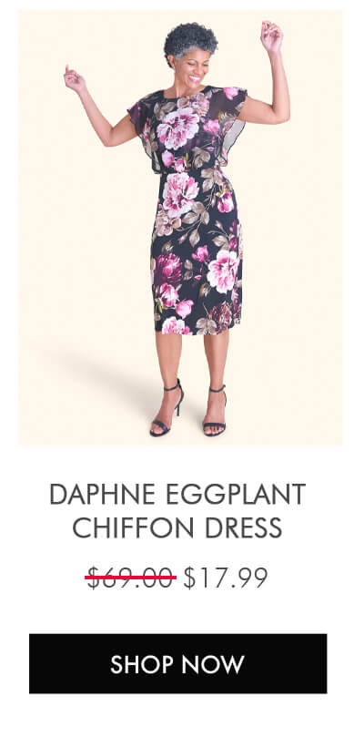 DAPHNE EGGPLANT CHIFFON POPOVER DRESS SHOP NOW