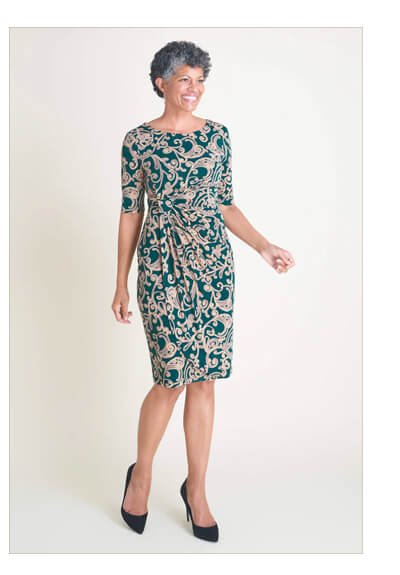 LISA FOREST GREEN PAISLEY FAUX WRAP DRESS