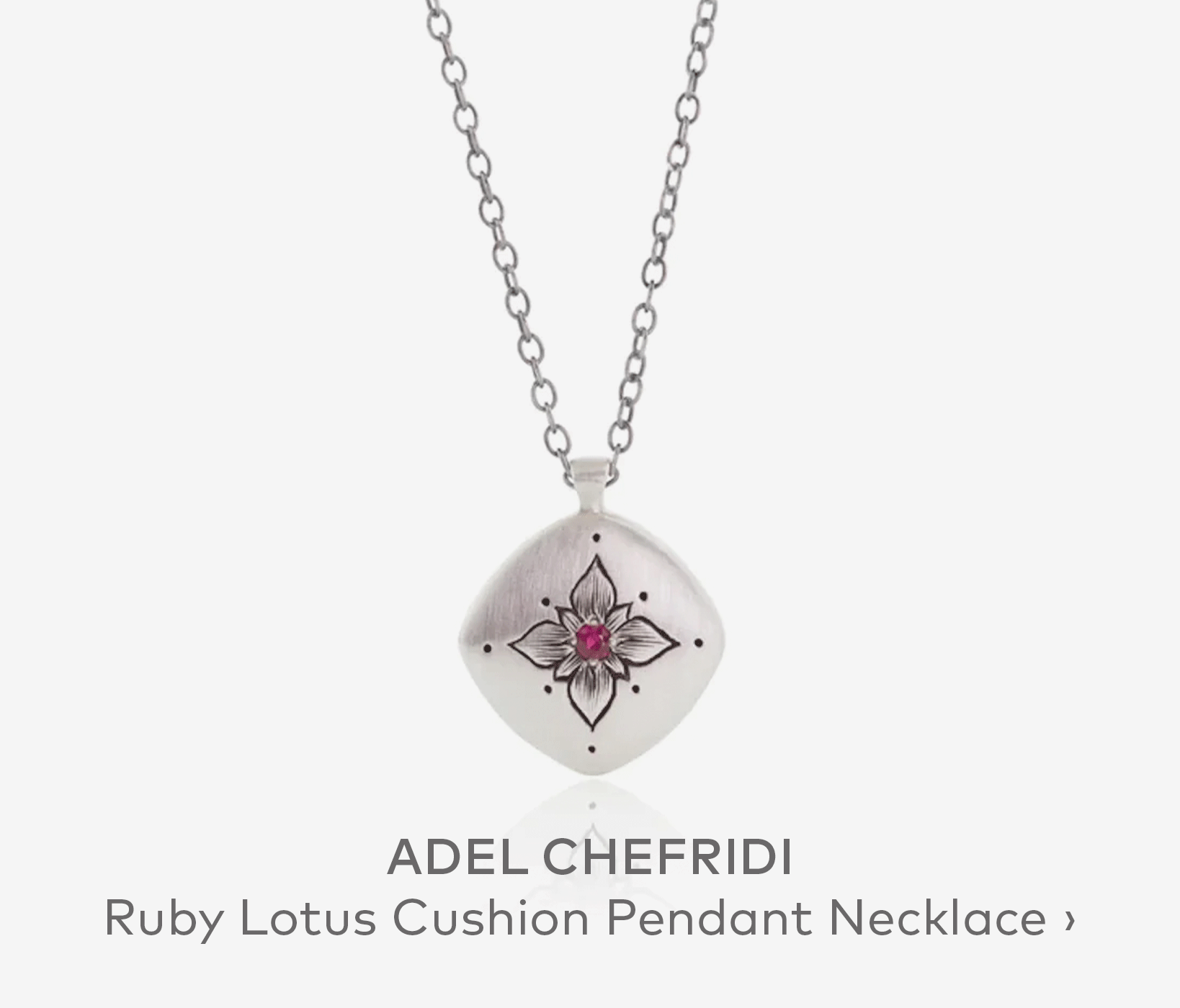 ADEL CHEFRIDI Ruby Lotus Cushion Pendant Necklace