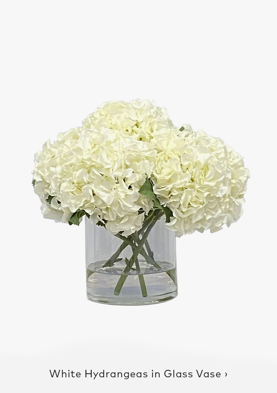White Hydrangeas in Glass Vase