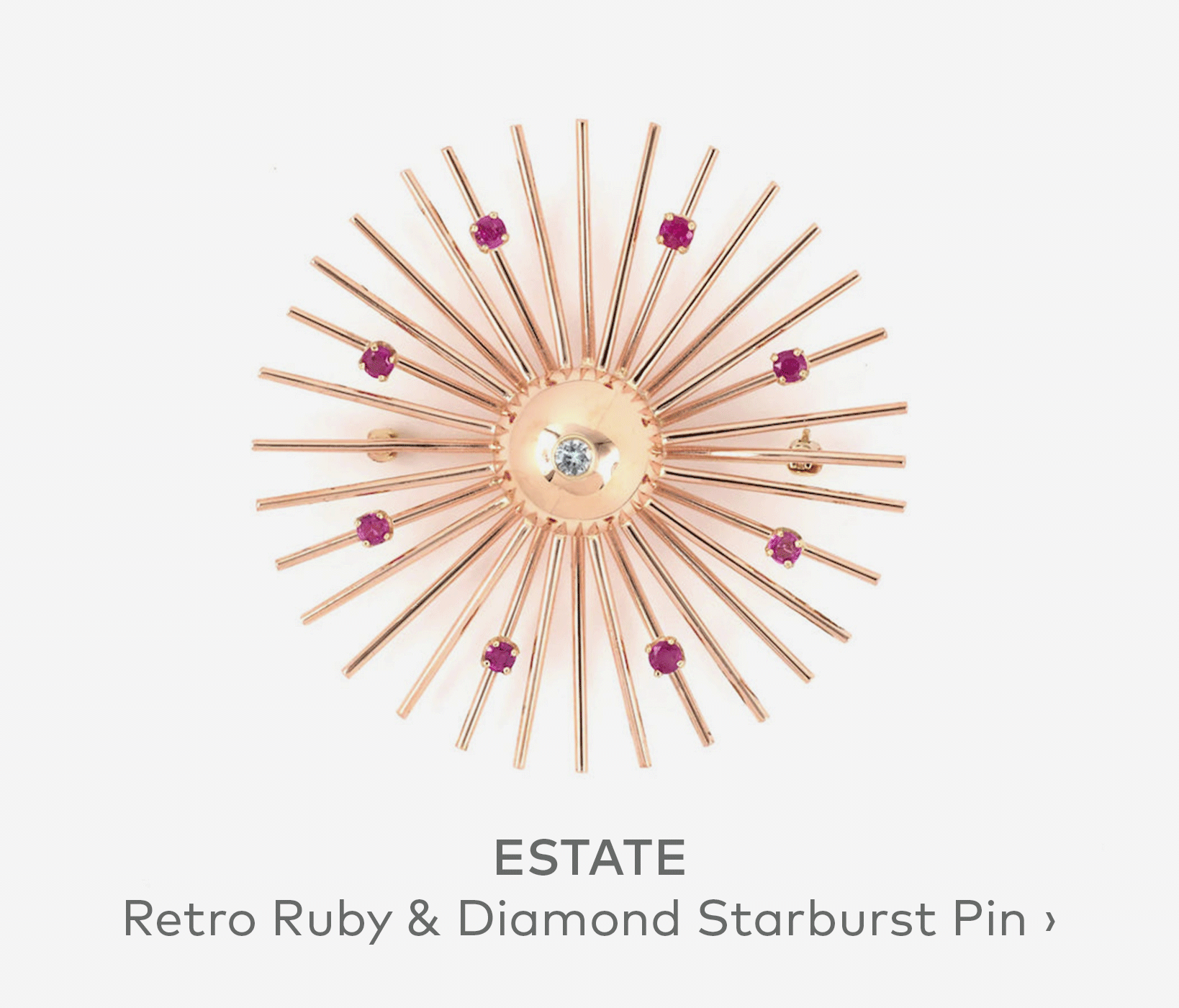 ESTATE Retro Ruby & Diamond Starburst Spoke Pin