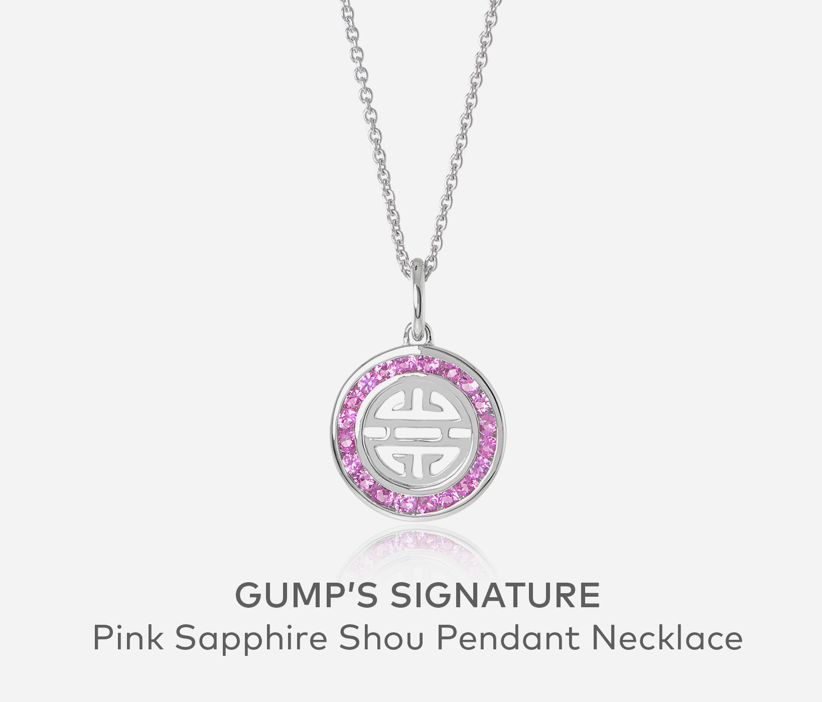 Gump's Signature Pink Sapphire Shou Pendant Necklace