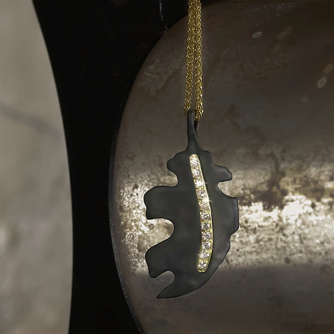 Oak Leaf Diamond Pendant Necklace