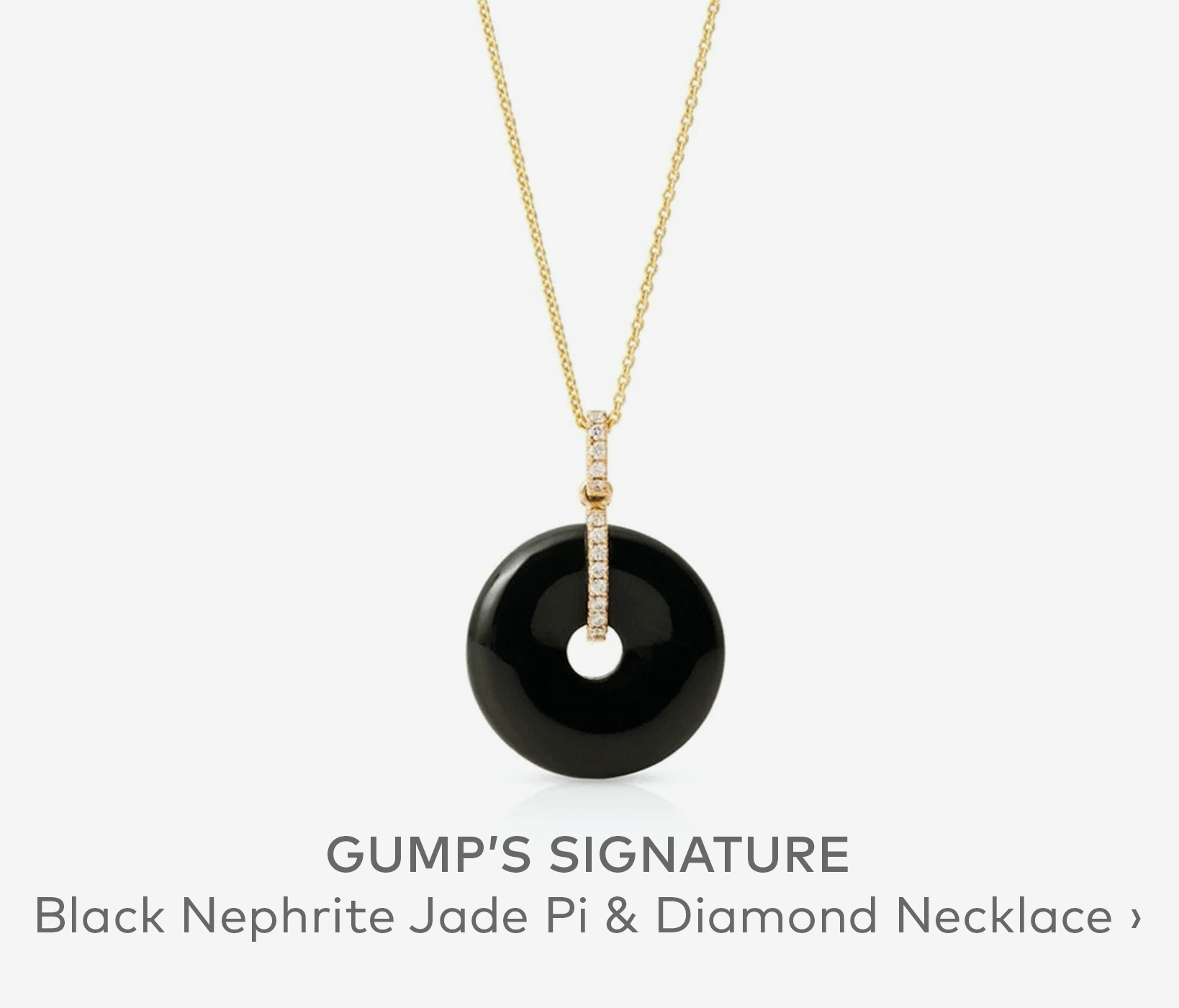 GUMP'S SIGNATURE Black Nephrite Jade Pi & Diamond Pendant Necklace