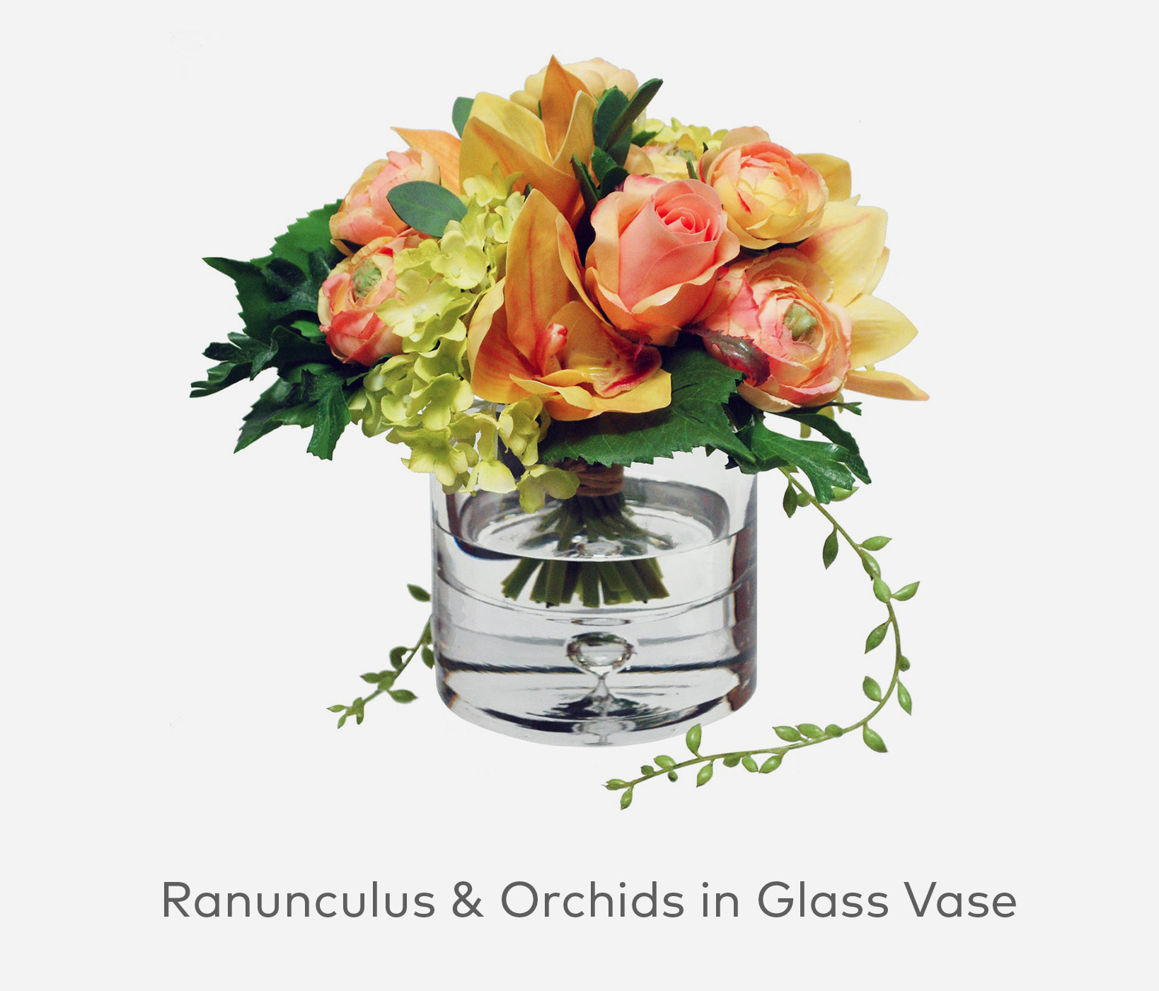 Ranunculus & Orchids in Glass Vase