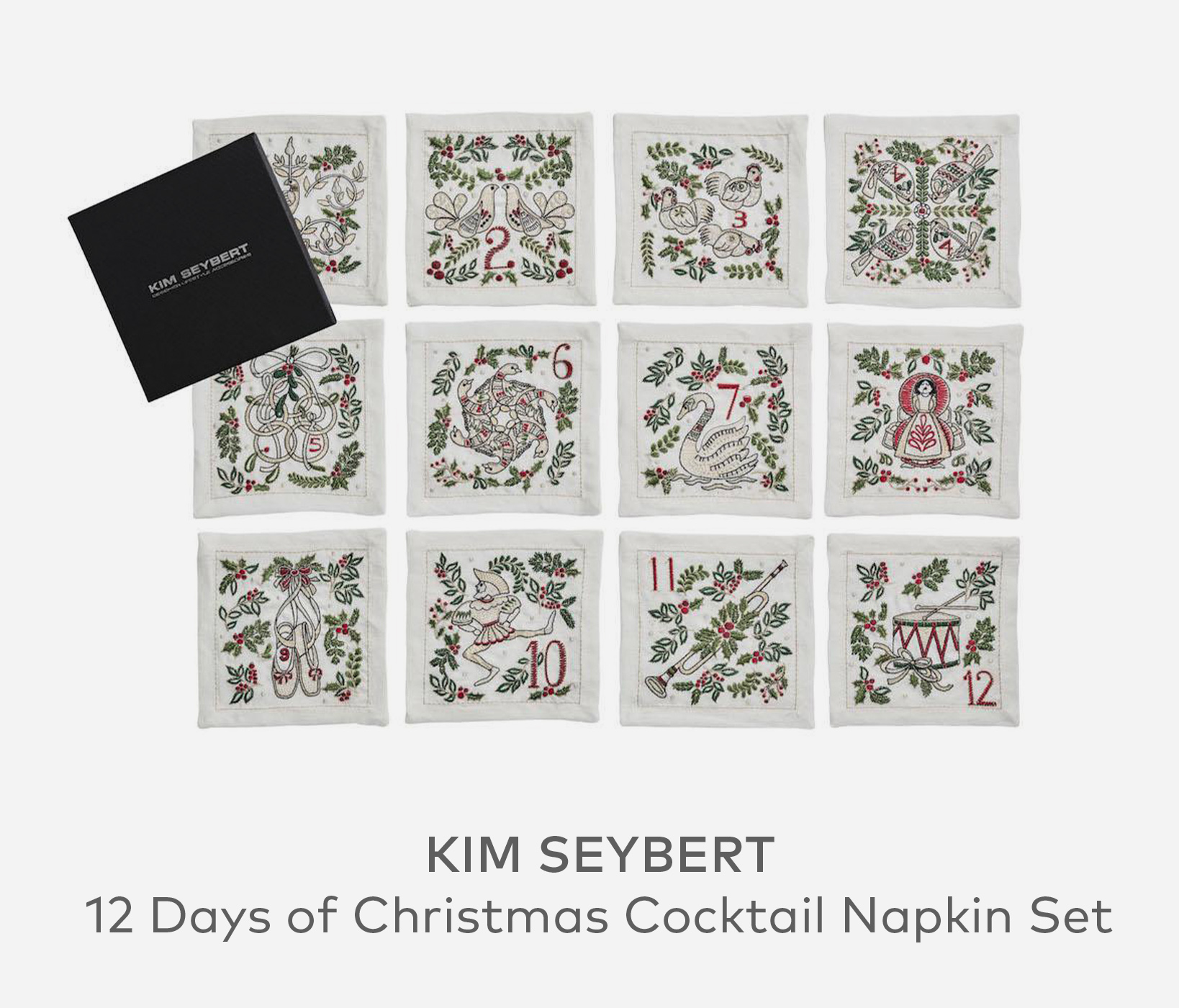 KIM SEYBERT 12 Days of Christmas Cocktail Napkin Set