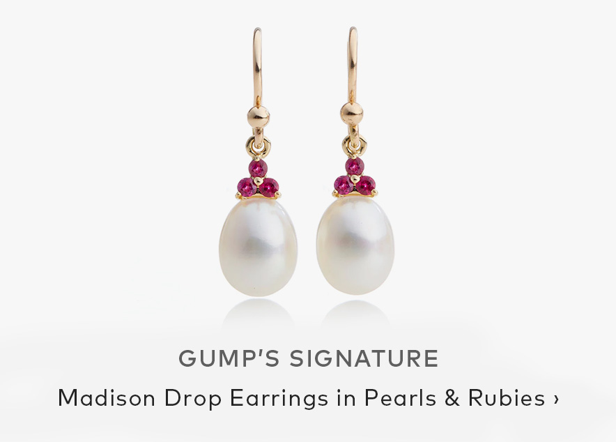 Gump’s Signature Madison Drop Earrings in Pearls & Rubies