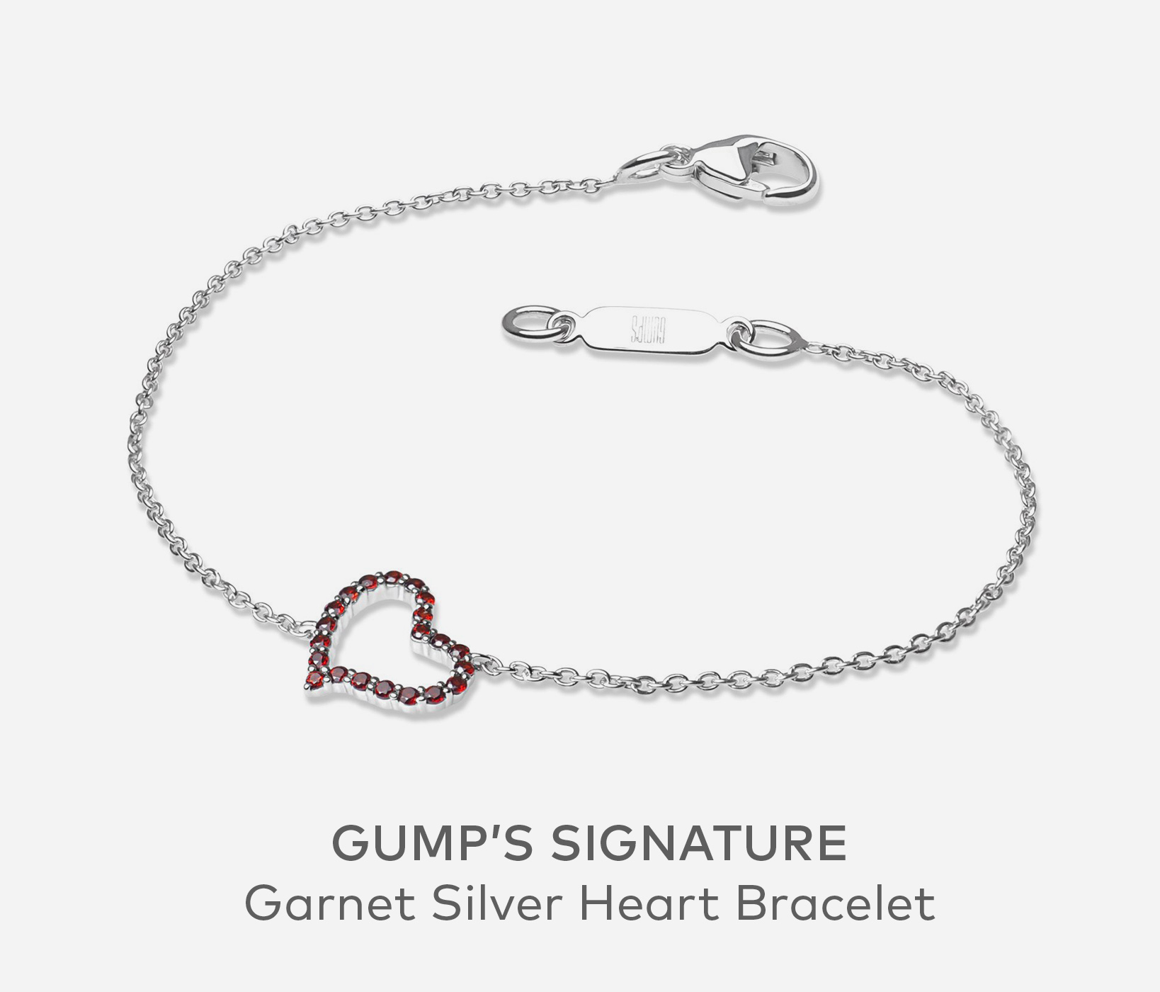 GUMP'S SIGNATURE Garnet Silver Heart Bracelet